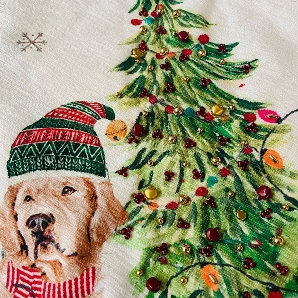 NWT Holiday Dogs Frenchie Pug Golden Retriever Christmas Tree Skirt